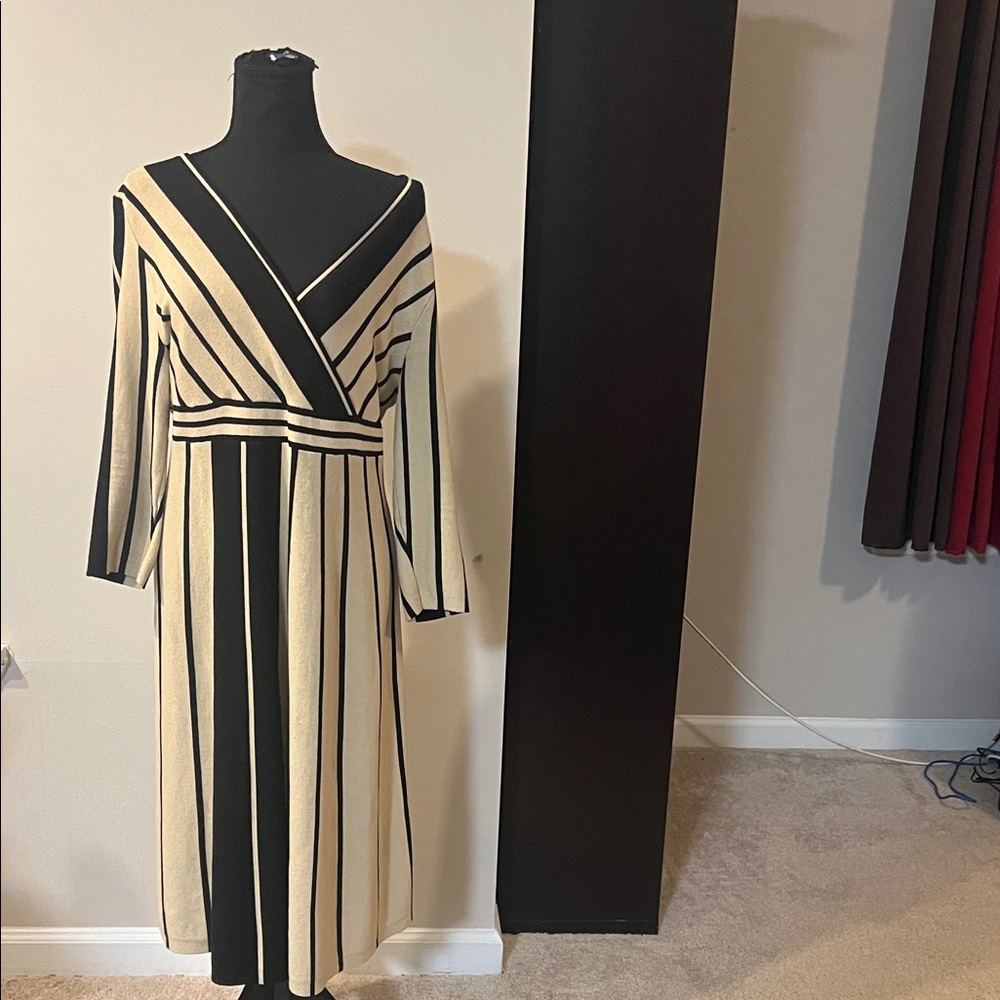 Casual Striped Black and Cream Dress